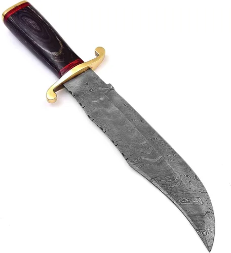 Miniatura 4 de Cuchillo de Damasco hecho a mano de 15 pulgadas con funda de cuero, hoja fija, cuchillo EDC - Cuchillos Bowie - Mango de madera negra - Los mejores