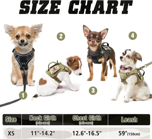 Miniatura 6 de Arnés táctico para perro, arnés militar K9 para cachorro, arnés y correa para perro, sin tirones, arnés para entrenamiento al aire libre, XS con asa