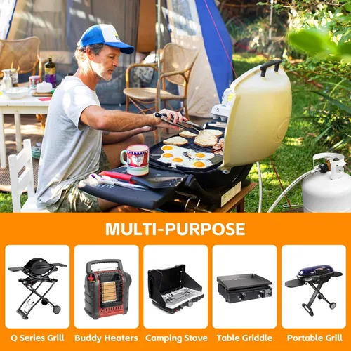 Miniatura 5 de GasSaf Manguera de propano de 5 pies, adaptador de propano conectado de 1 libra a 20 libras, manguera trenzada de acero inoxidable para calentadores