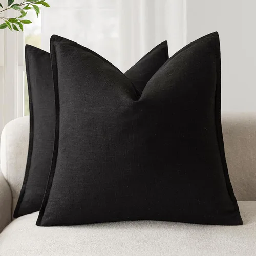 Miniatura 10 de Foindtower Paquete de 2 fundas de almohada decorativas de lino y liso, funda de cojín decorativa suave, estilo bohemio campestre para silla, sofá