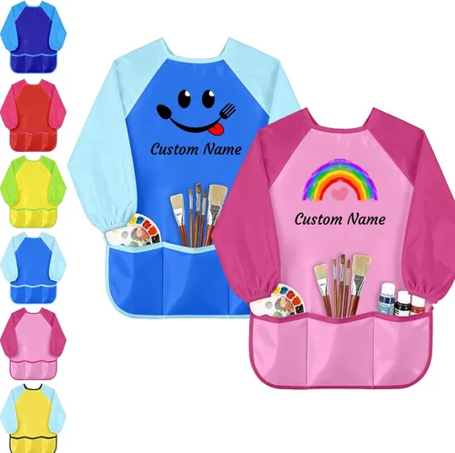 Miniatura 8 de Personalized Kids Art Smock with Name Custom Toddler Waterproof Artist Painting Apron