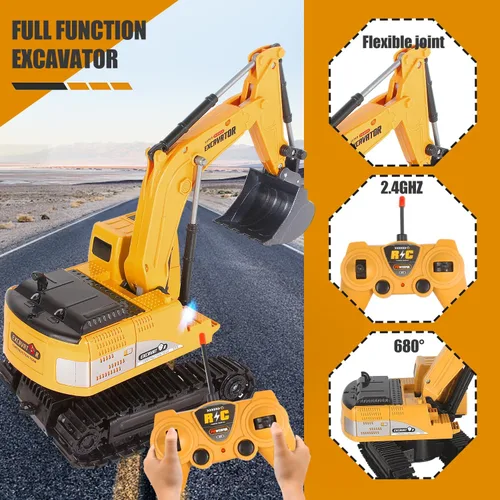 Miniatura 3 de Jiakora Excavadora de juguete a control remoto para niños, juguete de excavadora RC para niños de 3, 4, 5, 6, 7, 8 años, regalo de Navidad