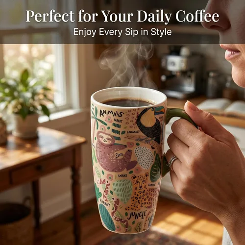 Miniatura 2 de Topadorn Taza de viaje de cerámica de 17 onzas con tapa, taza de café grande, sin plomo, apta para microondas y lavavajillas, taza reutilizable