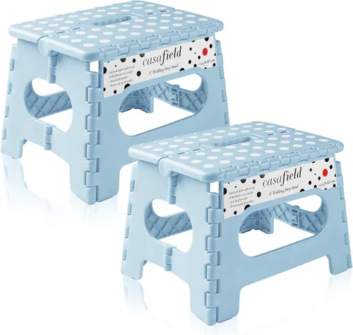 Miniatura 13 de Casafield Taburete plegable de 9 pulgadas con asa (juego de 2), negro, taburete de plástico plegable portátil para niños y adultos, uso