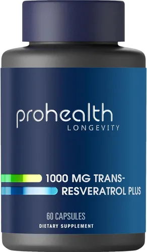 ProHealth Resveratrol 1000mg | Trans-Resveratrol puro | Plus Quercetina, vino tinto y extracto de té verde | Clínicamente estudiado para apoyar la