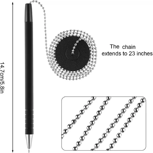 Miniatura 5 de Outus Bolígrafo seguro con cadena adhesiva y soporte de bolígrafo de seguridad para suministros de oficina en casa, tinta negra (6 piezas)