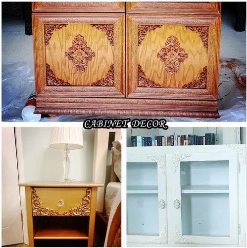 Miniatura 7 de MUXSAM Paquete de 4 calcomanías de madera tallada en esquina, adornos retro para puerta, armario, cama, pared, repisa, espejo, armario, aparador