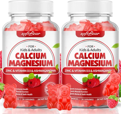 Miniatura 10 de softbear Gomitas de calcio y magnesio y zinc para mujeres, suplemento de calcio y magnesio con vitamina D3 para fortalecer los huesos, veganas/sin