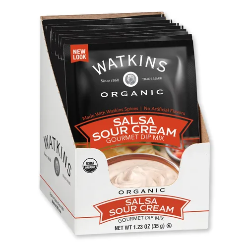 Watkins Mezcla de inmersión gourmet orgánica, salsa y crema agria, paquetes de 1.23 onzas, paquete de 12