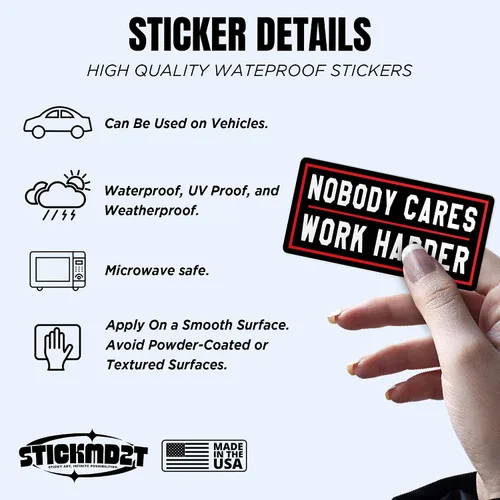 Miniatura 4 de (3 unidades) - Adhesivo con texto en inglés "Nobody Cares Work Harder" (Nobody Cares Work Harder) con texto en inglés "Nobody Cares Work Harder