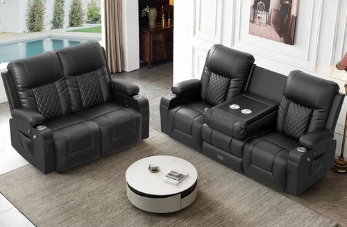 Miniatura 14 de FURNIMAT Sofá reclinable biplaza, sofá reclinable doble de 3 plazas con consola abatible, moderno sofá biplaza de cuero PU para sala de estar/casa