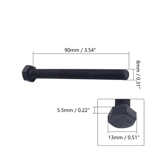 Miniatura 3 de Aicosineg 5 tornillos de rosca métrica M8 x 3.543 in, acero al carbono, grado 8.8, tornillos hexagonales de rosca métrica, tornillos hexagonales