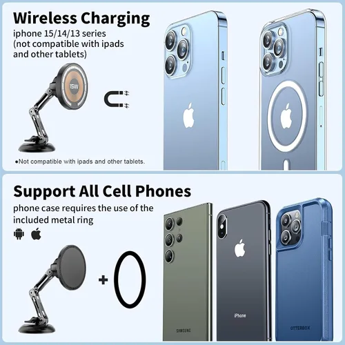 Miniatura 5 de ZBF Magnetic Car Phone Holder, 15W for MagSafe Car Mount Charger(Fast Wireless Charging,Vacuum) 360°Adjustable Car Mount for Women Men iPhone 17-12