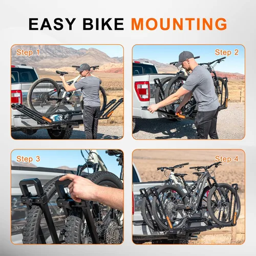 Miniatura 8 de TOOENJOY Soporte de bicicleta plegable para enganche, plataforma de transporte de bicicletas resistente con brazos duales, se ajusta a receptor