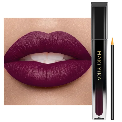 Miniatura 54 de MAKI YIKA Lápiz labial rojo burdeos para mujer, pintalabios de larga duración, sin manchas, mate, líquido, a prueba de transferencia, sin crueldad