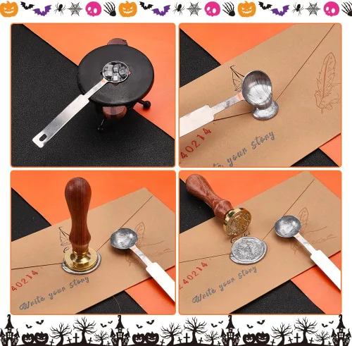 Miniatura 4 de PH PandaHall Kit de sellos de cera de murciélago, 1.181 in, sello de cera de Halloween, sello de cera de luna y estrella, sello de cabeza de latón