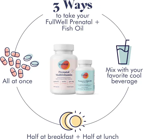 Miniatura 8 de FullWell Vitamina prenatal limón + DHA Aceite de pescado Omega 3 con DHA y EPA para el desarrollo cerebral y apoyo del sistema nervioso Más
