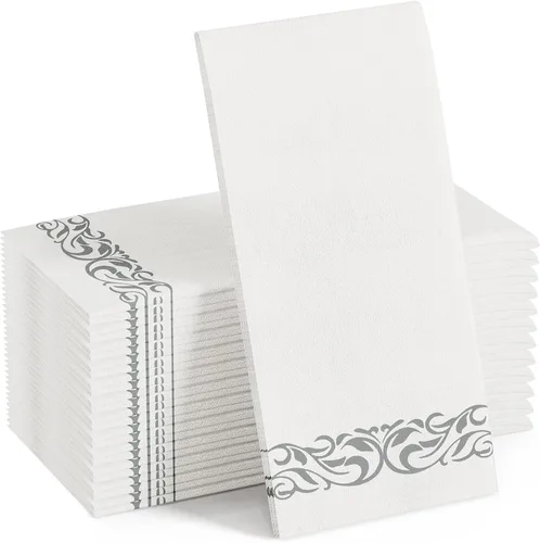 Miniatura 9 de FOCUSLINE 100 toallas de baño con tacto de lino, toallas de mano desechables suaves y absorbentes para invitados, toallas de papel tipo tela Dorado