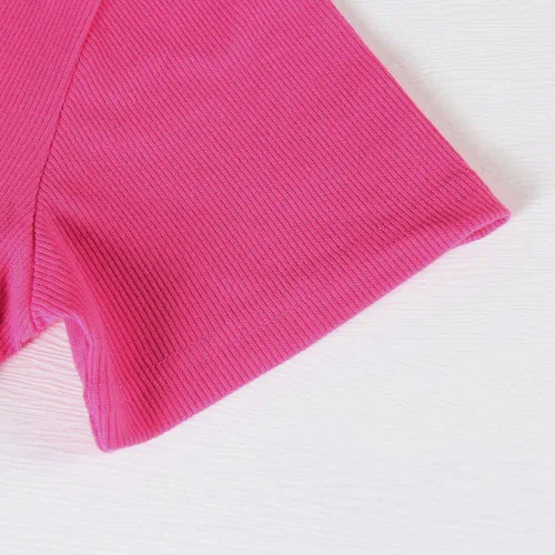 Miniatura 2 de Roselux - Camiseta ajustada de manga corta con cuello redondo de canalé, camiseta básica de punto.