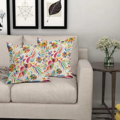 Miniatura 7 de Juego de 2 fundas de almohada con estampado floral mexicano de 18 x 18 pulgadas, diseño étnico colorido de pájaros y flores de cachemira, fundas