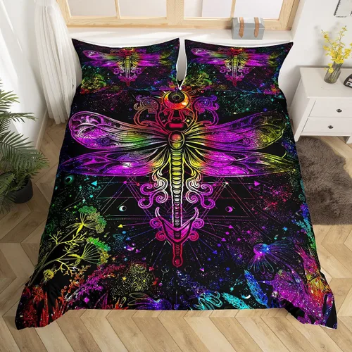Miniatura 33 de Erosebridal Juego de ropa de cama bohemio con sol y luna, funda de edredón hippie de 3 piezas, colorida funda de edredón teñida anudada, funda