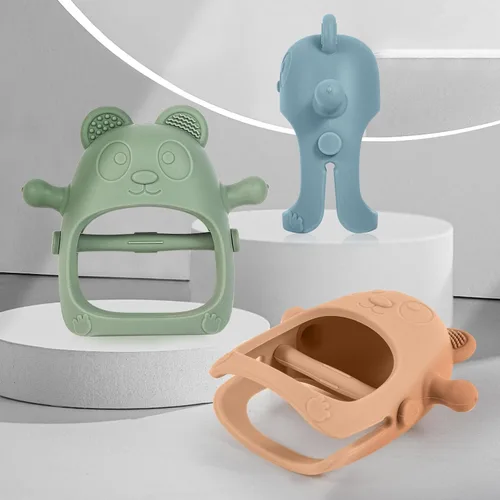 Miniatura 6 de Eascrozn Juguetes de Dentición para Bebés de 3+ Meses, Conjunto de 3, Guantes de Dentición de Silicona Fáciles de Sostener con Texturas Suaves