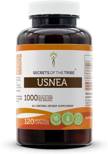 Secrets of the Tribe Usnea 120 cápsulas, 1000 mg, Wildcrafted Usnea spp. Liquen seco (120 cápsulas)