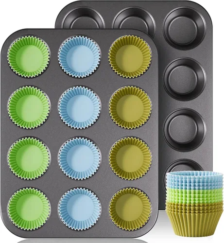 Miniatura 10 de HONGBAKE Mini molde para magdalenas de 48 tazas, molde pequeño para magdalenas, molde antiadherente prémium para hornear tarta de queso, apto