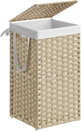 Miniatura 13 de SONGMICS Canasta de lavandería con tapa, cesto de ropa de 23.8 galones (90 L) de ratán sintético con tapa y asas, plegable, forro extraíble