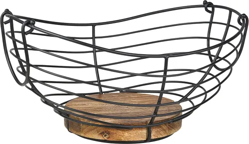 Cesta de frutas moderna de granja para encimera de cocina, alambre vintage y base de madera para decoración de cocina, cesta de almacenamiento de
