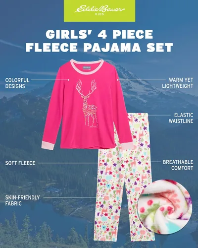 Miniatura 2 de Eddie Bauer Conjunto de pijama para niña, acogedor conjunto de ropa de dormir de invierno de forro polar, camisa de manga larga de 4 piezas
