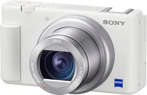 Cámara digital Sony ZV-1 para creadores de contenido, vlogging y YouTube con pantalla giratoria, micrófono incorporado, video 4K HDR, pantalla Blanco