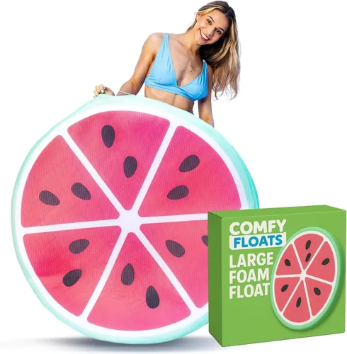 Comfy Floats Sun Disc - Tumbona de piscina de sandía – Actualización 2025 – Flotador de espuma viscoelástica autoinflable expandible para piscina