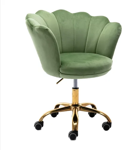 Miniatura 11 de Silla de trabajo cómoda para oficina en casa con ruedas, bonita y moderna tapizada de terciopelo con respaldo de concha, silla de escritorio de Rojo