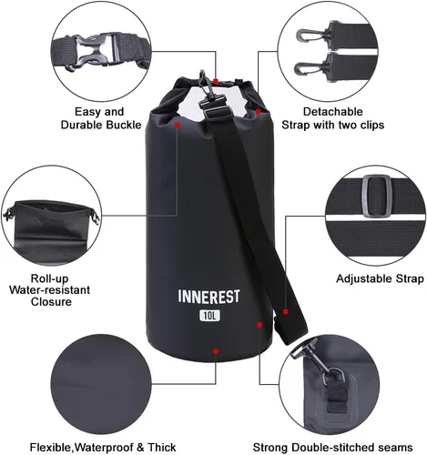 Miniatura 2 de Innerest Bolsa seca impermeable ligera para recreación de agua al aire libre, playa, barco, camping, pesca, kayak con una bolsa impermeable