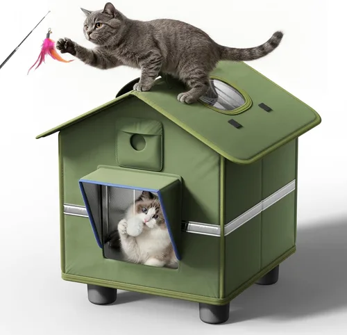 Miniatura 9 de Casa para gatos al aire libre con cámara 2K para un solo gato de hasta 12 libras, refugio aislado a la intemperie, puerta magnética, cámara de doble