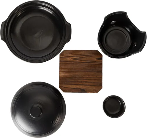 Miniatura 3 de Urban Tokyo Olla japonesa de loza irori para parrilla Tobanyaki, placa de cerámica con estufa y salvamanteles Kaiseki Ryori 10 onzas líquidas olla