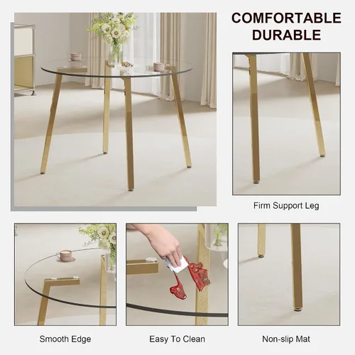 Miniatura 5 de Juego de mesa de comedor redonda de vidrio para 4, juego de mesa de comedor circular moderno de 42 pulgadas, mesa de cocina pequeña de 5 piezas