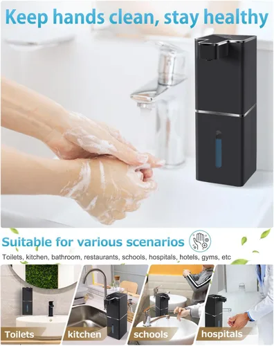 Miniatura 7 de Dispensador Automático de Jabón Espumoso Sin Contacto 380ml/12.8oz Dispensador de Jabón de Manos Recargable Montado en Pared Bomba de Jabón Espumoso