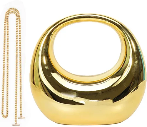 Bolso metálico en forma de luna - Bolso metálico de luna, bolso de mano metálico Y2k, bolso de mano de luna con cadena de metal