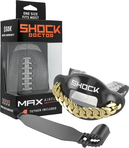 Shock Doctor Protector Labial, Protector Bucal para Adultos y Jóvenes de Fútbol Americano con Correa, Boquilla de Fútbol Americano Transpirable de