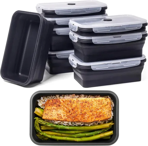 Miniatura 35 de Recipientes plegables extra grandes para almacenamiento de alimentos con tapa y ventilación de aire, 58 oz, paquete de 4, recipiente plegable XL