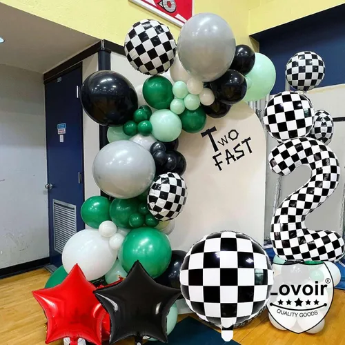Miniatura 7 de Lovoir Globos gigantes de 40 pulgadas con temática de autos de carreras con el número 3, color negro y blanco para decoración de fiesta de tercer