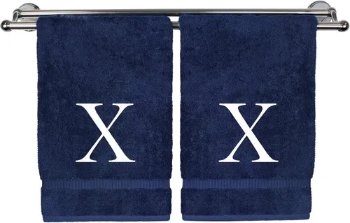 Miniatura 214 de Toalla de mano monogramada, regalo personalizado, juego de 2 - Toalla bordada con letra de bloque dorada - Extra absorbente 100% algodón turco