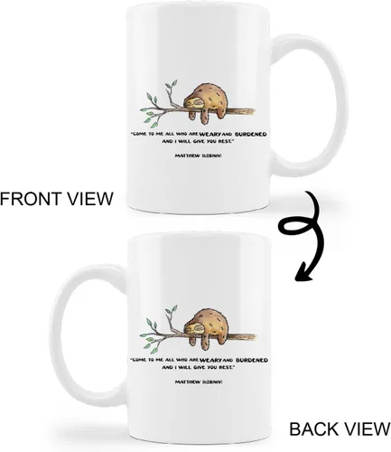 Miniatura 4 de Tazas divertidas de perezoso, Mateo 11:28, versículo bíblico, taza de cerámica con texto en inglés "Come to Me", taza de café con leche, taza de té
