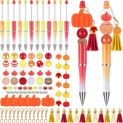 Miniatura 11 de Jutom Los kits de 12 bolígrafos de invierno incluyen 50 piezas de cuentas de colores, borlas y colgantes de copo de nieve, cuentas focales surtidas