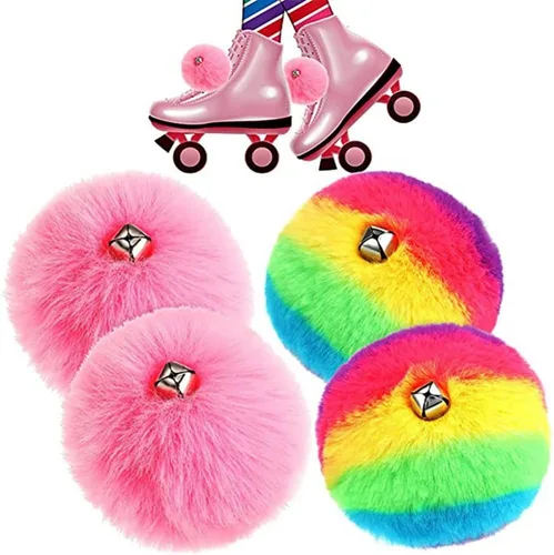 Miniatura 2 de HOMU 2 pompones de patín con pompones de piel sintética para niñas y mujeres, con cascabeles y rodillos, con pompones y pompones de piel sintética