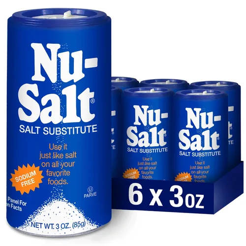 Nu-Salt Sustituto de sal sin sodio, contiene cloruro de potasio, alternativa a la sal de mesa, vegano, bueno para papas fritas, pretzels, papas