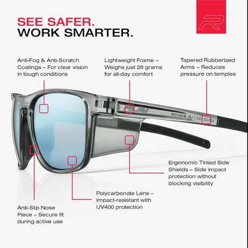 Miniatura 5 de Riley Navigator X - Gafas de seguridad antivaho, resistentes a los arañazos y a los impactos y bloqueo UV, marco completo ligero para el trabajo, al