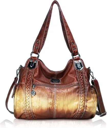 Angel Barcelo - Bolsa de hombro amplia para mujer, diseño Hobo, cuero lavado